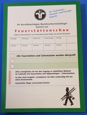 "Ansagezettel ""Feuerstättenschau"" DinA6 ohne Gummierung 100 St."