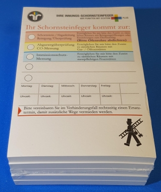 Ansagezettel  "Ihre Innungsschornsteinfeger" DinA6, 2 Streifengummierung 5 Blöcke